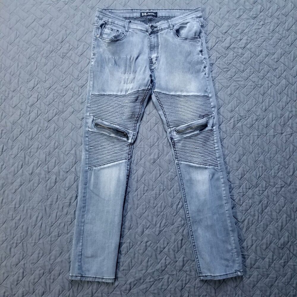 Rok Hand Crafted Jeans Mens 34x32 Gray Slim Straight Dark Wash Denim